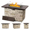 43 In. Propane Fire Pit Table Outdoor Stone Firepit Table Rectangular 50000 BTU Propane Fire Tables-Buff