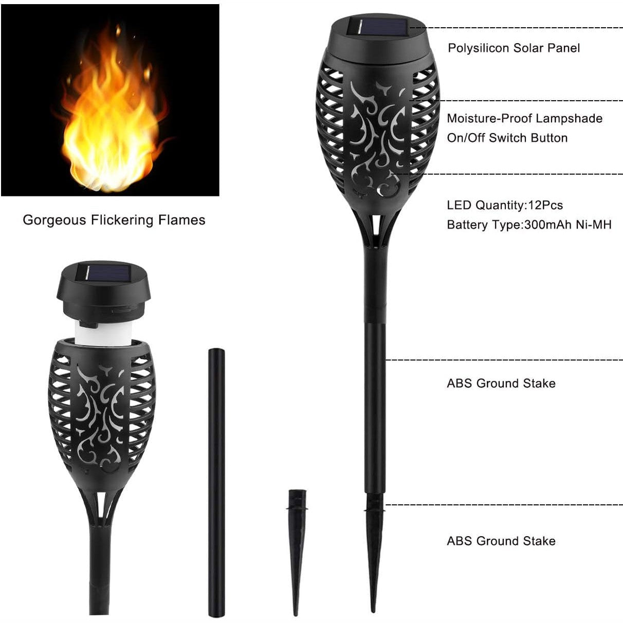 12Pack Flickering Flame Solar Torch Lights for Garden Decor, Waterproof Solar Lights Outdoor Decorative, Garden Outdoor Decorations for Yard Porch Lawn Patio outside Decor-Luces Solares