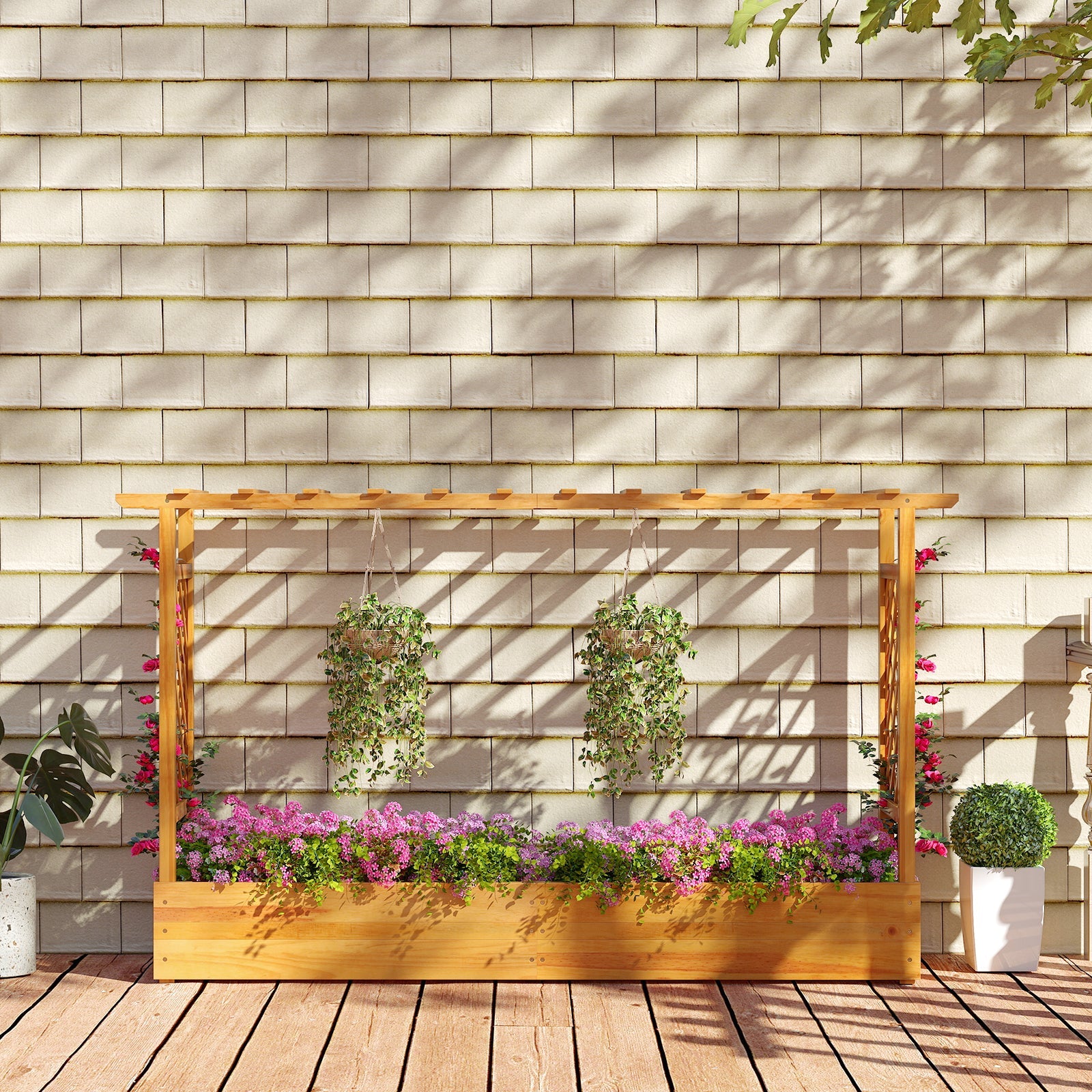 45 Inch Wooden Raised Garden Bed with Lattice Trellis