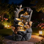 Squirrel Outdoor Water Fountain with LED Lights