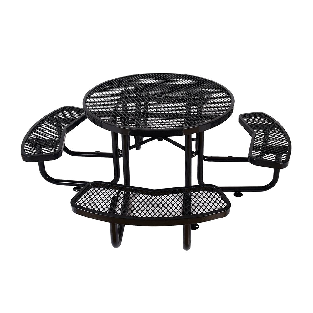 Large 46-Inch Heavy-Duty Round Outdoor Steel Picnic Table With Umbrella Hole