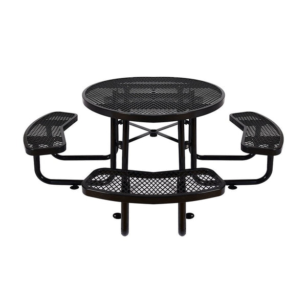 Large 46-Inch Heavy-Duty Round Outdoor Steel Picnic Table With Umbrella Hole