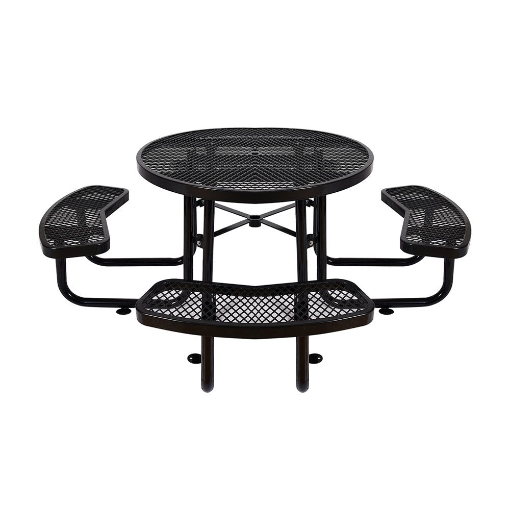 Large 46-Inch Heavy-Duty Round Outdoor Steel Picnic Table With Umbrella Hole