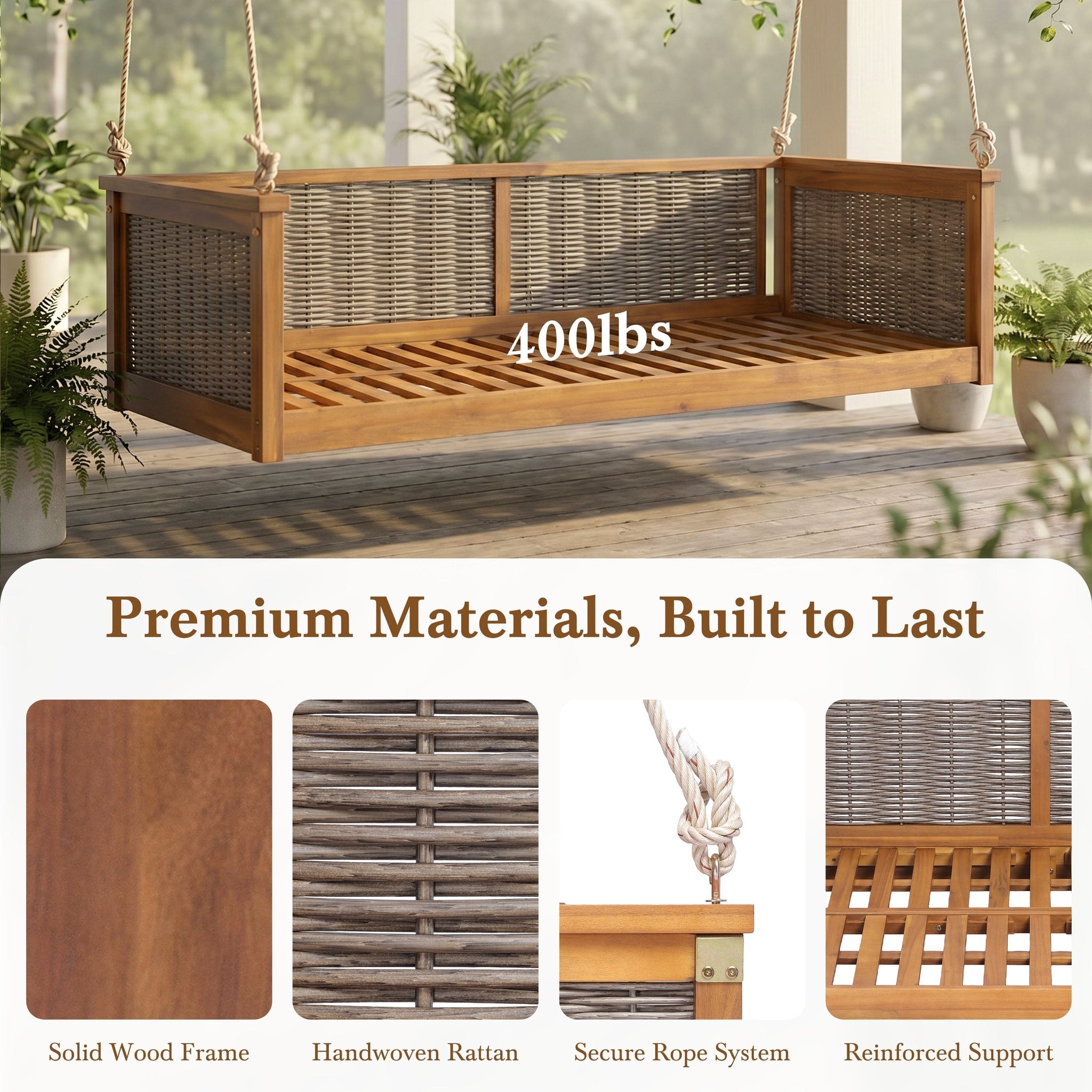 Outdoor Classic Solid Wood Twin Size Swing Bed