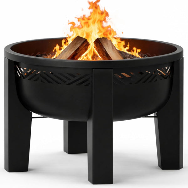 Fire Chief Wood Burning Fire Pit with Tabletop Lid â€“ Modern Outdoor Metal Fire Pit for Patio & Backyard â€“ Premium Heavy Duty Fire Pit Bowl with Multi-Use Side Table (Decorative Bowl)