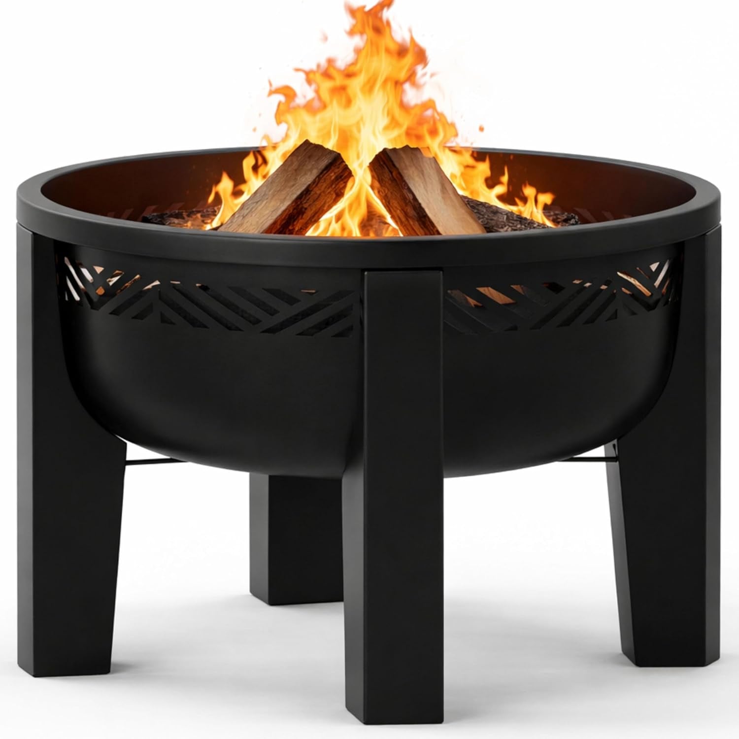 Fire Chief Wood Burning Fire Pit with Tabletop Lid â€“ Modern Outdoor Metal Fire Pit for Patio & Backyard â€“ Premium Heavy Duty Fire Pit Bowl with Multi-Use Side Table (Decorative Bowl)