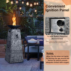 48-Inch Large Outdoor Propane Fire Bowl Column With Cover & Lava Rocks