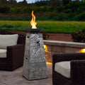 48-Inch Large Outdoor Propane Fire Bowl Column With Cover & Lava Rocks