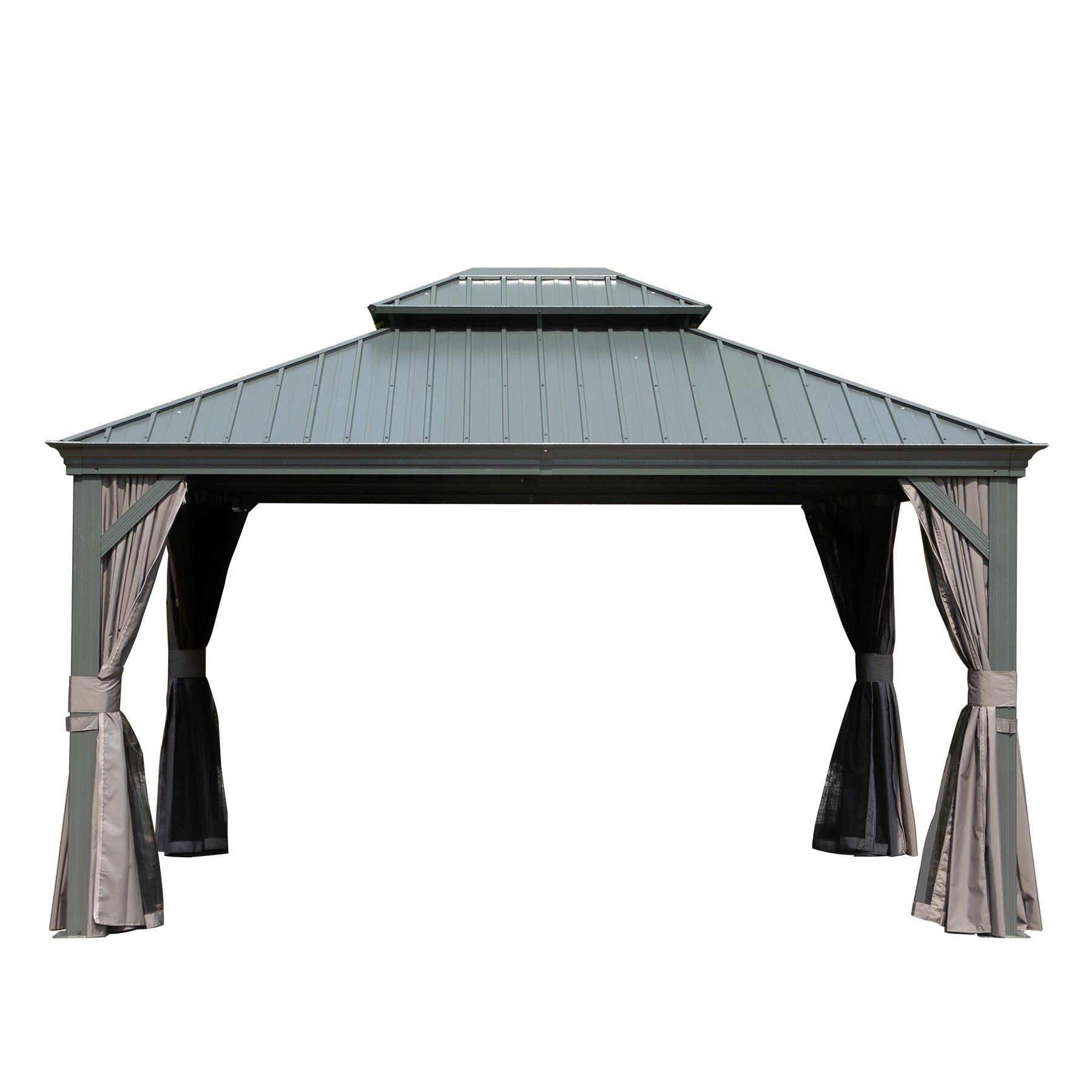 10' x 12' Hardtop Gazebo Outdoor Metal Gazebo with Galvanized Steel Double Roof Canopy, Aluminum Frame, Curtains and