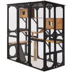 Outdoor Cat Enclosure With Sleeping Houses, Jumping Platforms, & Scratching Post