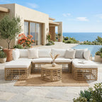7 Pieces Outdoor Patio Furniture, All-Weather Rattan Sectional Sofa Set with table