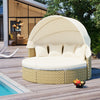 Outdoor Patio Round Rattan Daybed Sectional Beige Retractable Canopy
