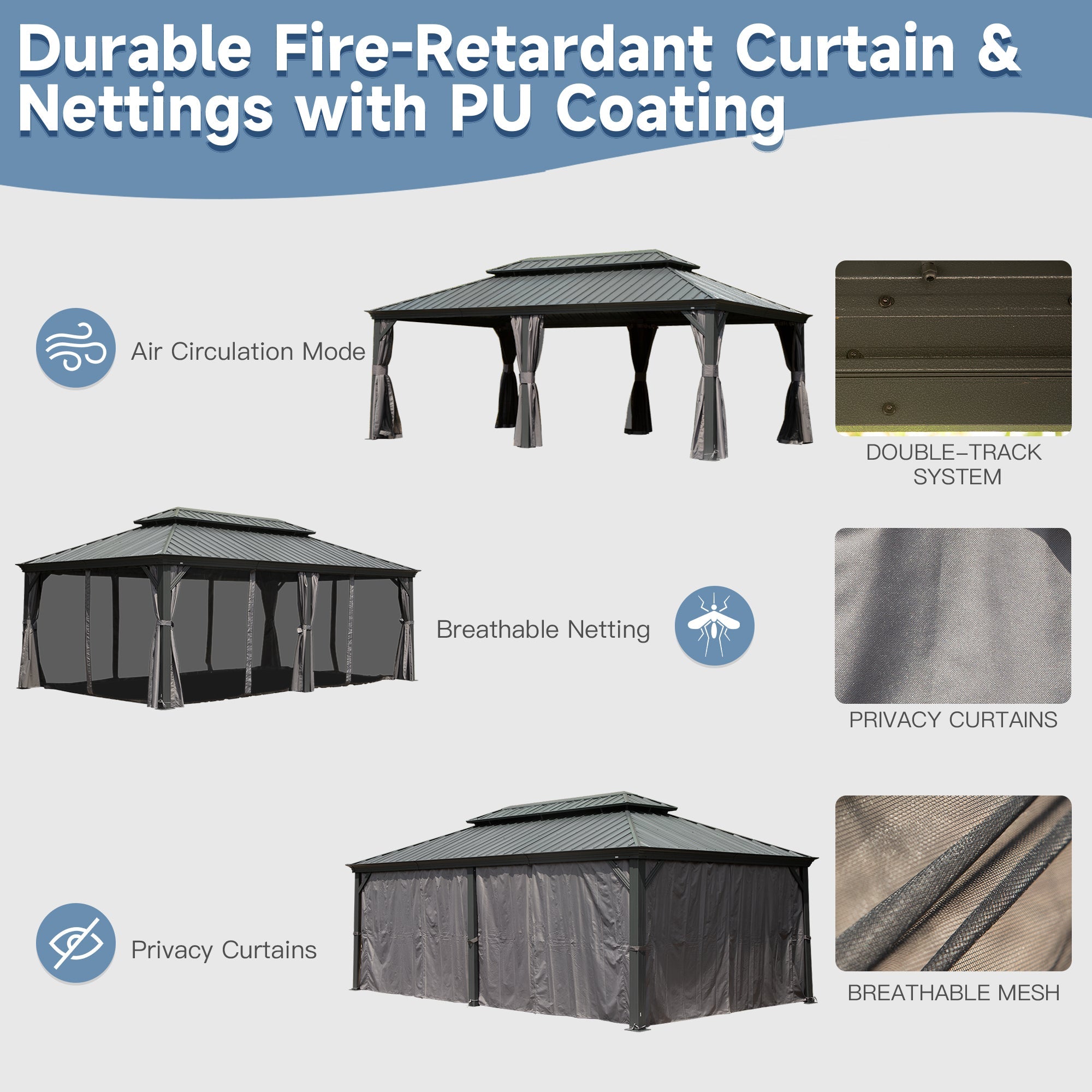 14' x 20' Hardtop Gazebo Outdoor Metal Gazebo Canopy