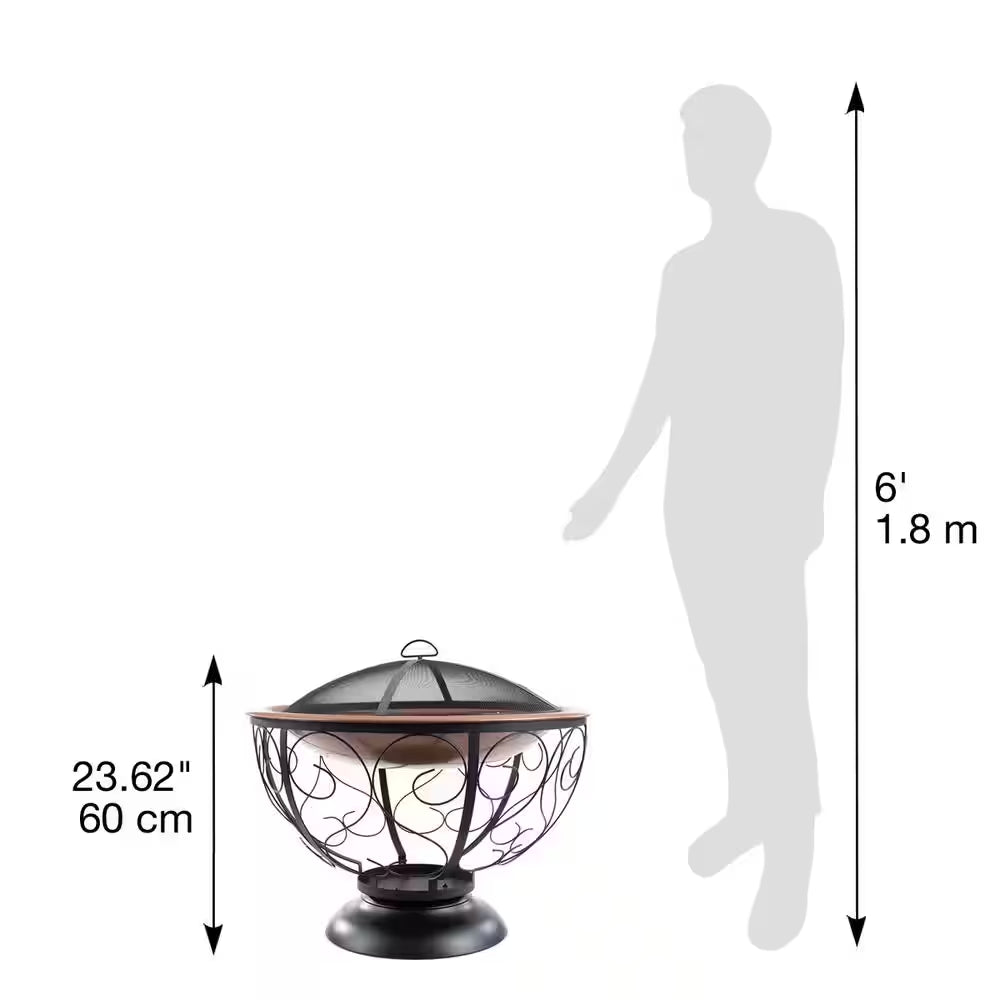 29 In. round Steel Wood Fire Pit with Porcelain Bowl