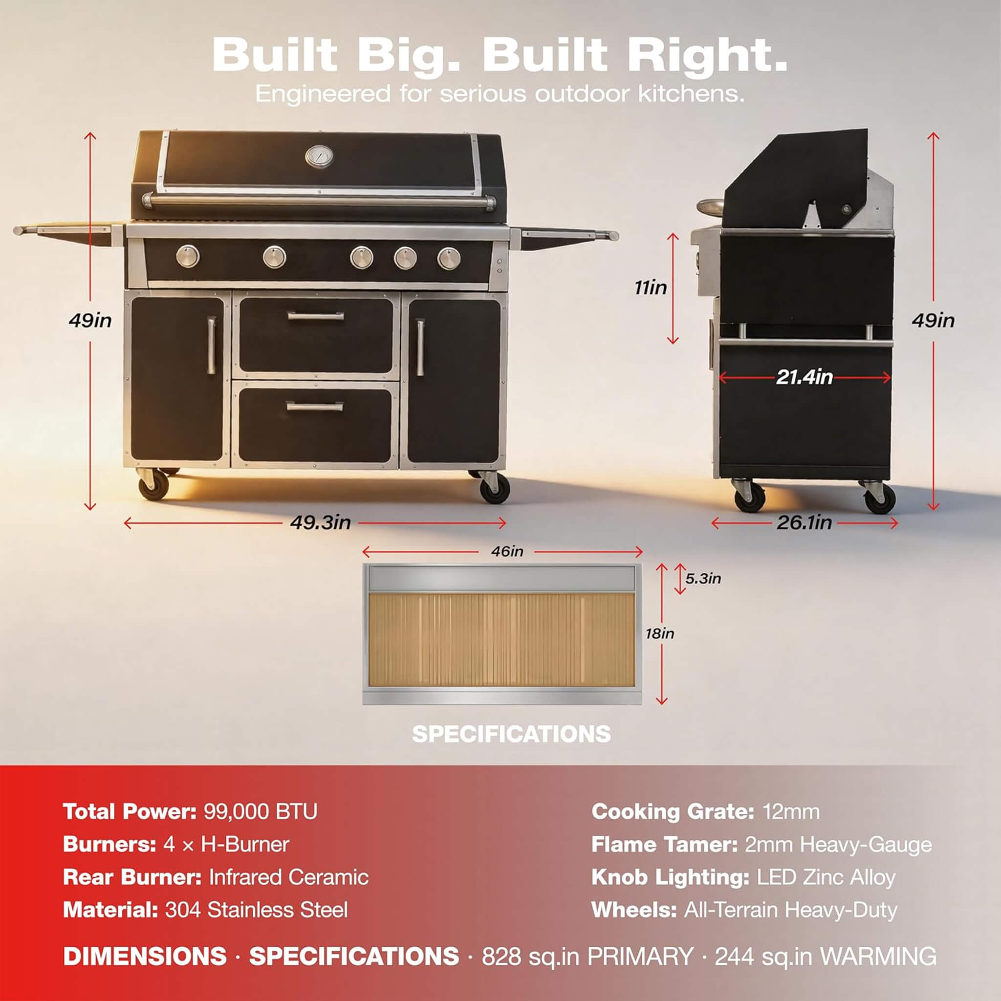 49-Inch Professional 99K BTU Outdoor Stainless Steel BBQ Grill