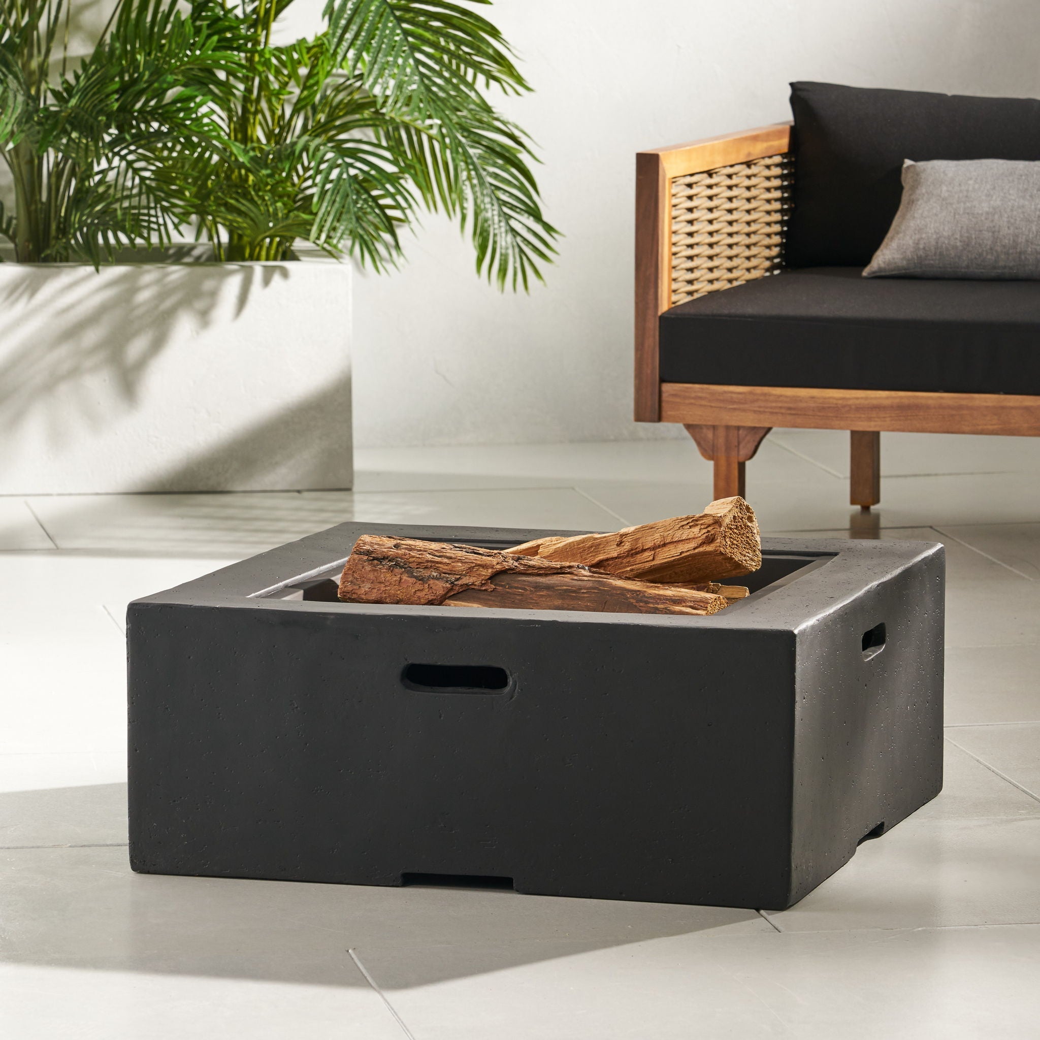 Outdoor Square Wood Burning Fire Pit - Dark Gray