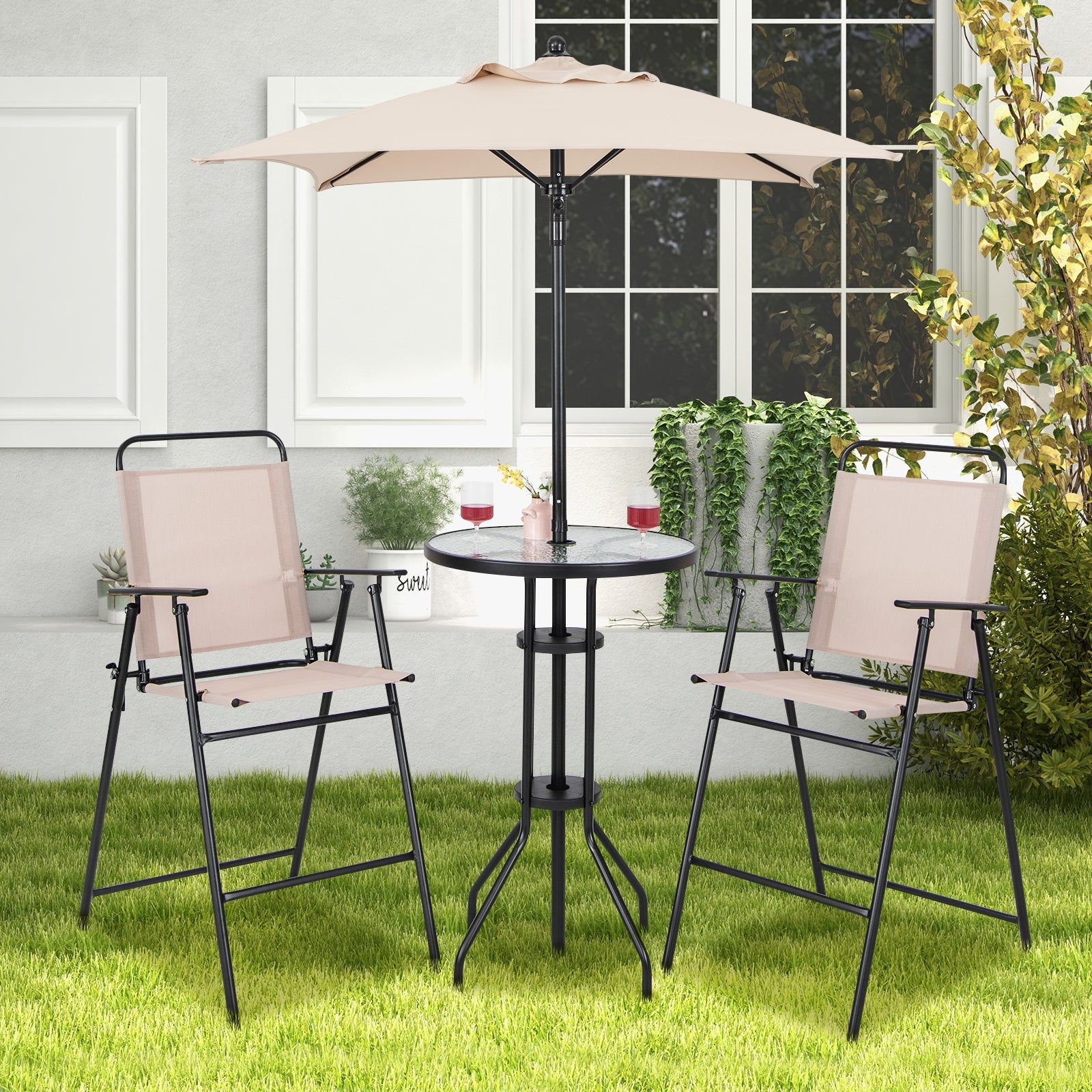 4 Pieces Outdoor Bistro Set with Umbrella