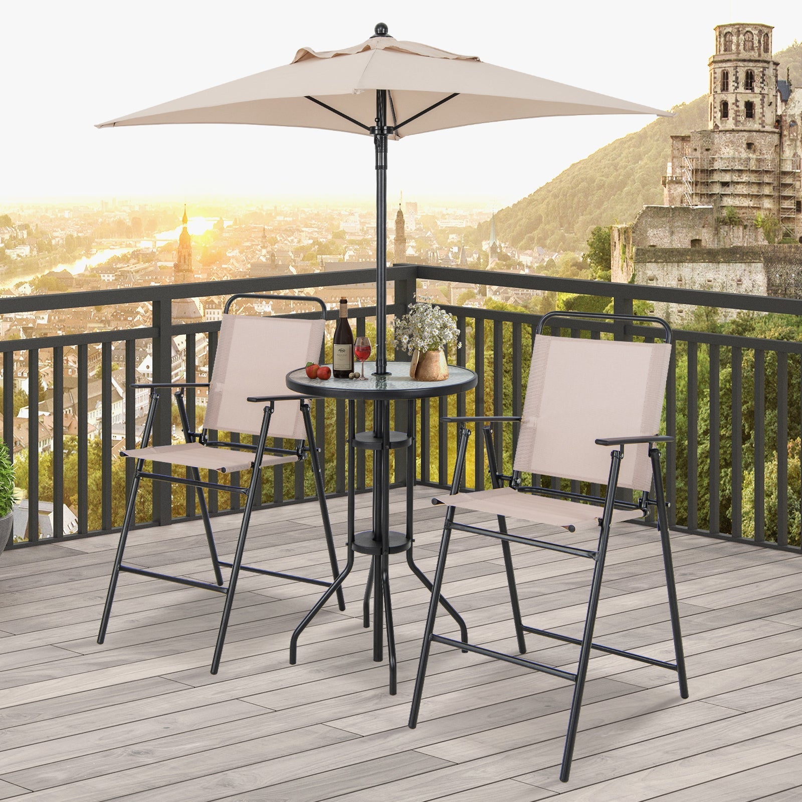 4 Pieces Outdoor Bistro Set with Umbrella