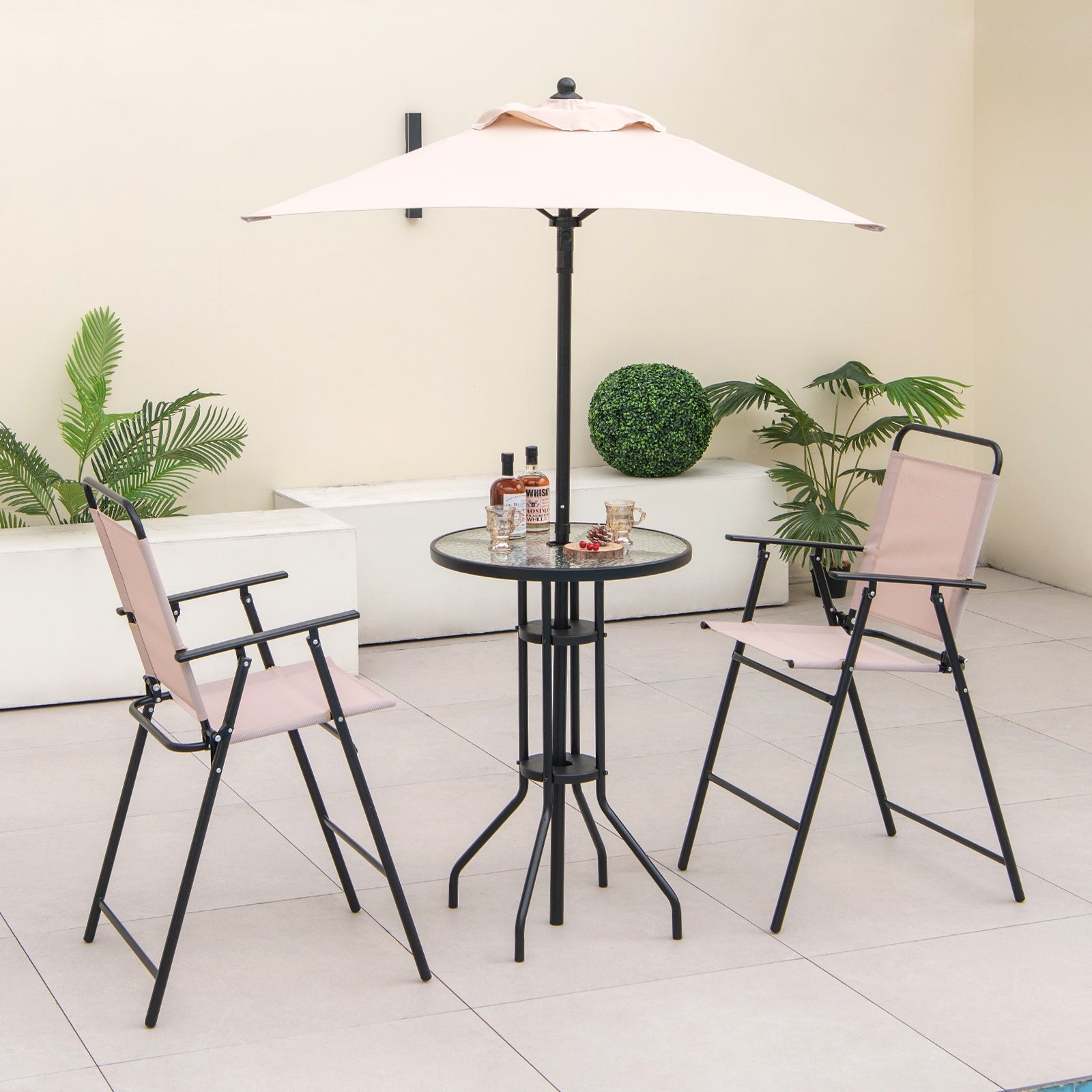 4 Pieces Outdoor Bistro Set with Umbrella