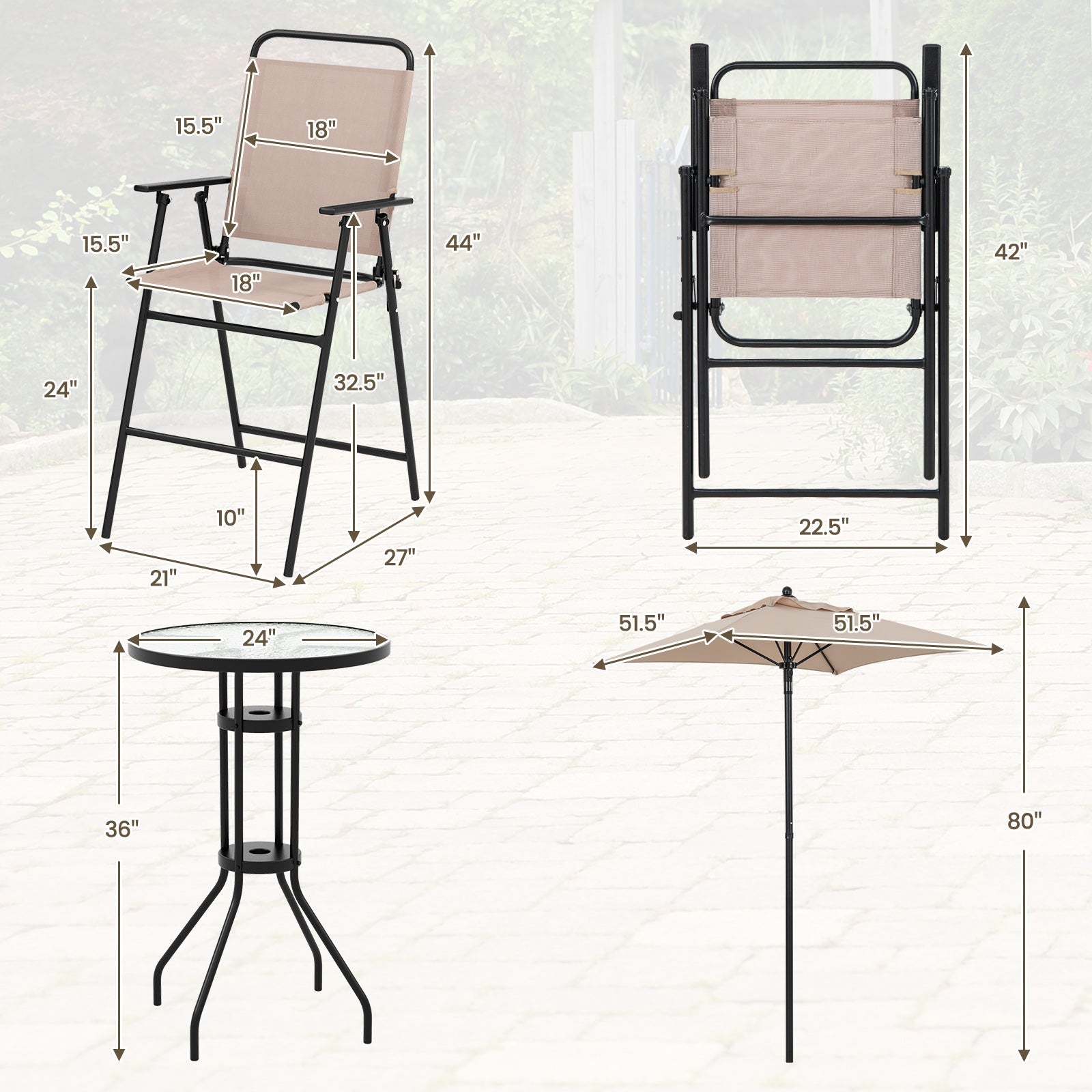 4 Pieces Outdoor Bistro Set with Umbrella