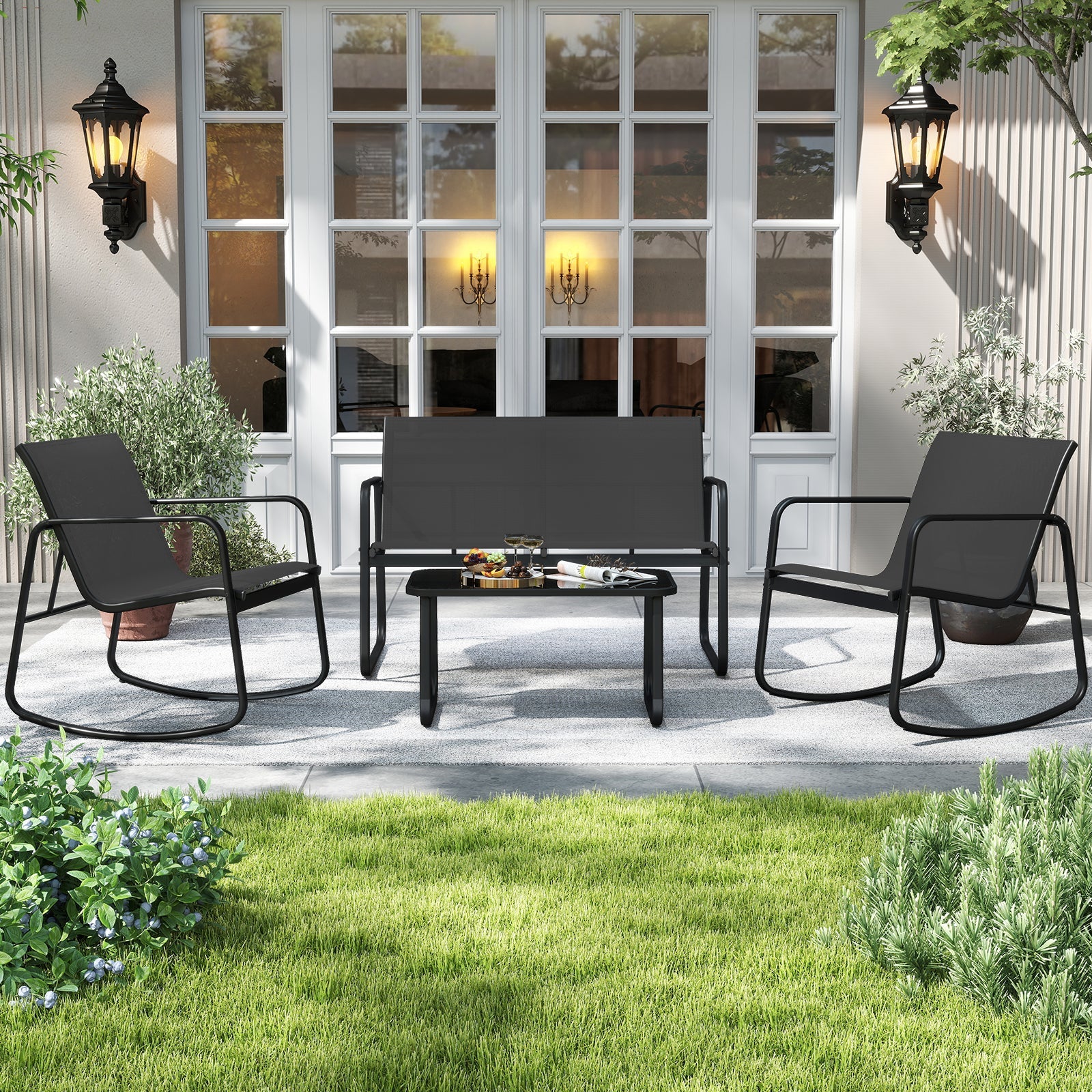 4 PCS Patio Furniture Set - Outdoor Rocker Chairs