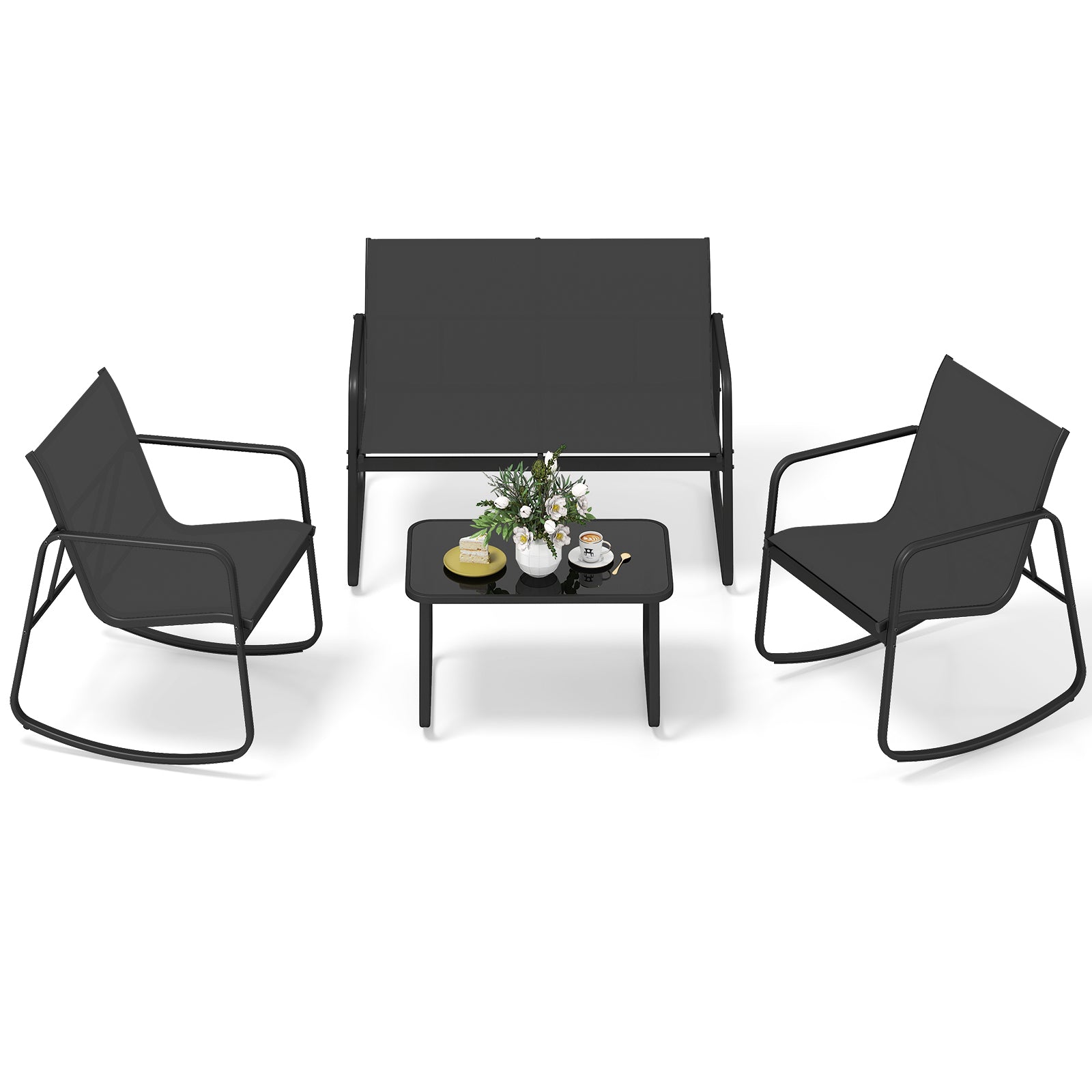 4 PCS Patio Furniture Set - Outdoor Rocker Chairs