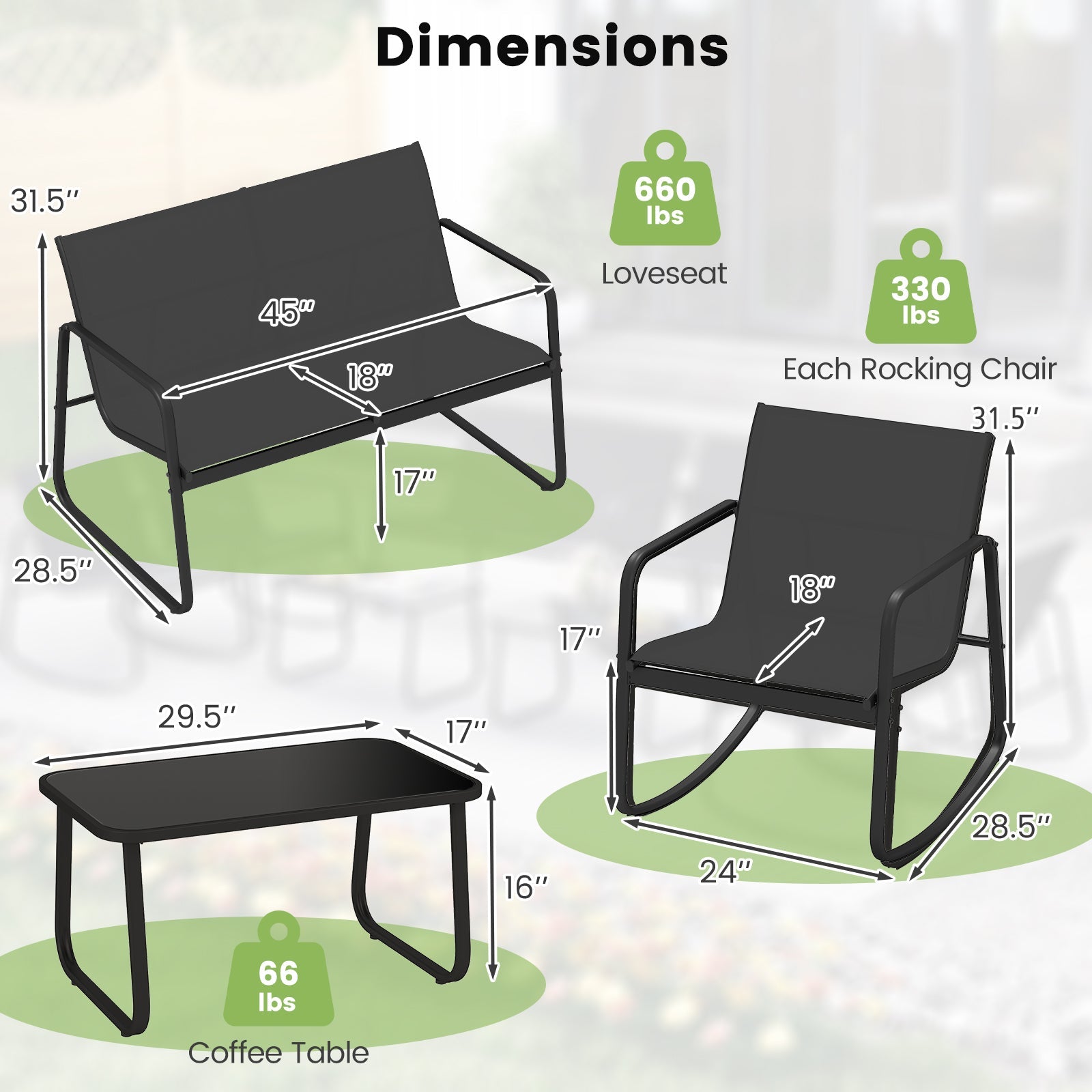 4 PCS Patio Furniture Set - Outdoor Rocker Chairs