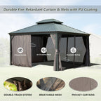10' x 12' Hardtop Gazebo Outdoor Metal Gazebo with Galvanized Steel Double Roof Canopy, Aluminum Frame, Curtains and