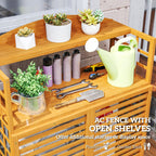 Outsunny Wood Air Conditioner Fence, Outdoor Privacy Screen Potting Table