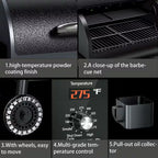 KingChii - 456 Sq. In. Wood Pellet Grill and Smoker BBQ with PID Auto Temperature Control in Black