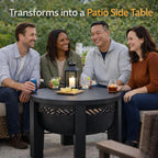 Fire Chief Wood Burning Fire Pit with Tabletop Lid â€“ Modern Outdoor Metal Fire Pit for Patio & Backyard â€“ Premium Heavy Duty Fire Pit Bowl with Multi-Use Side Table (Decorative Bowl)