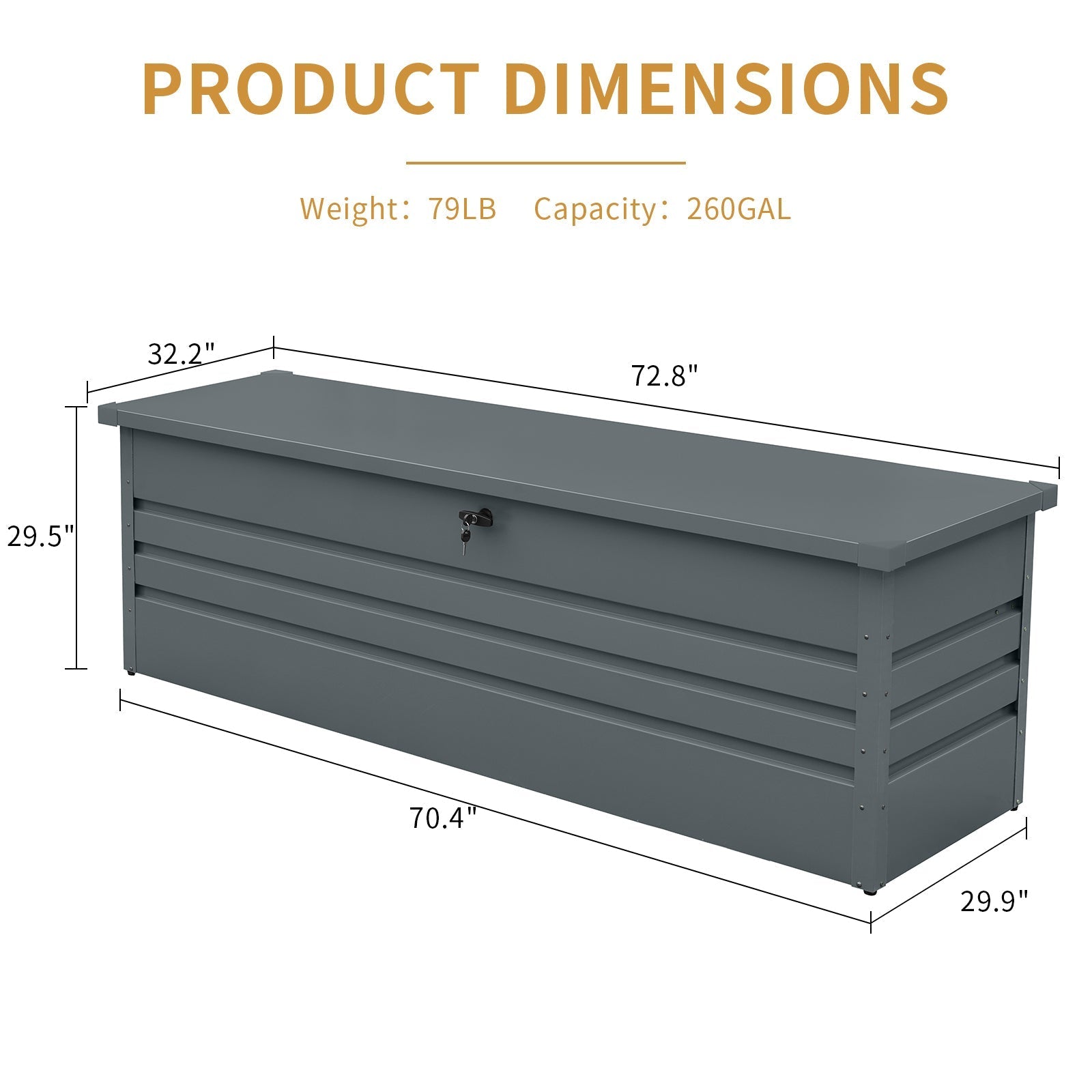 260 Gallon Metal Outdoor Deck Box Waterproof