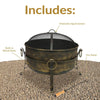 Cauldron 24 In. X 23 In. round Steel Wood Fire Pit with Spark Screen in Black