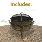 Cauldron 24 In. X 23 In. round Steel Wood Fire Pit with Spark Screen in Black