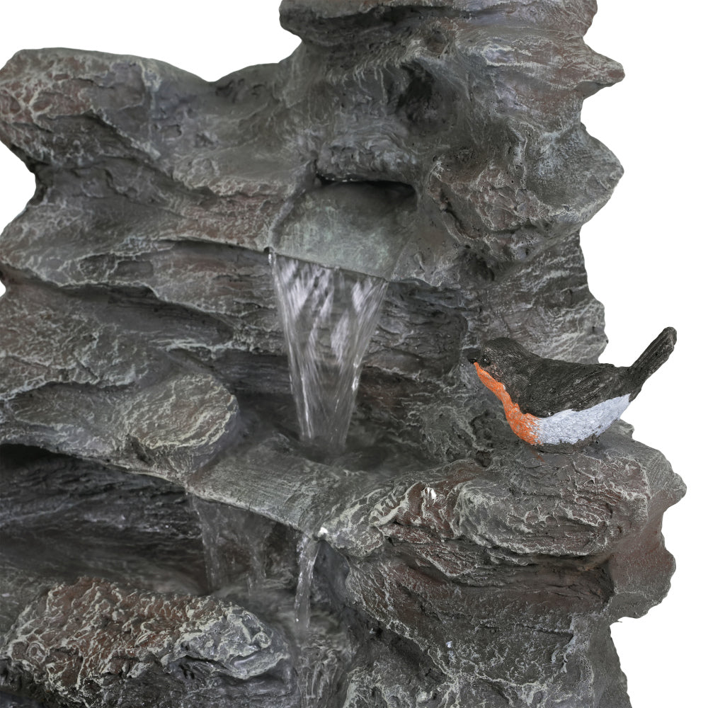 4-Tier Concrete Rock Waterfall Fountain with LED Lights