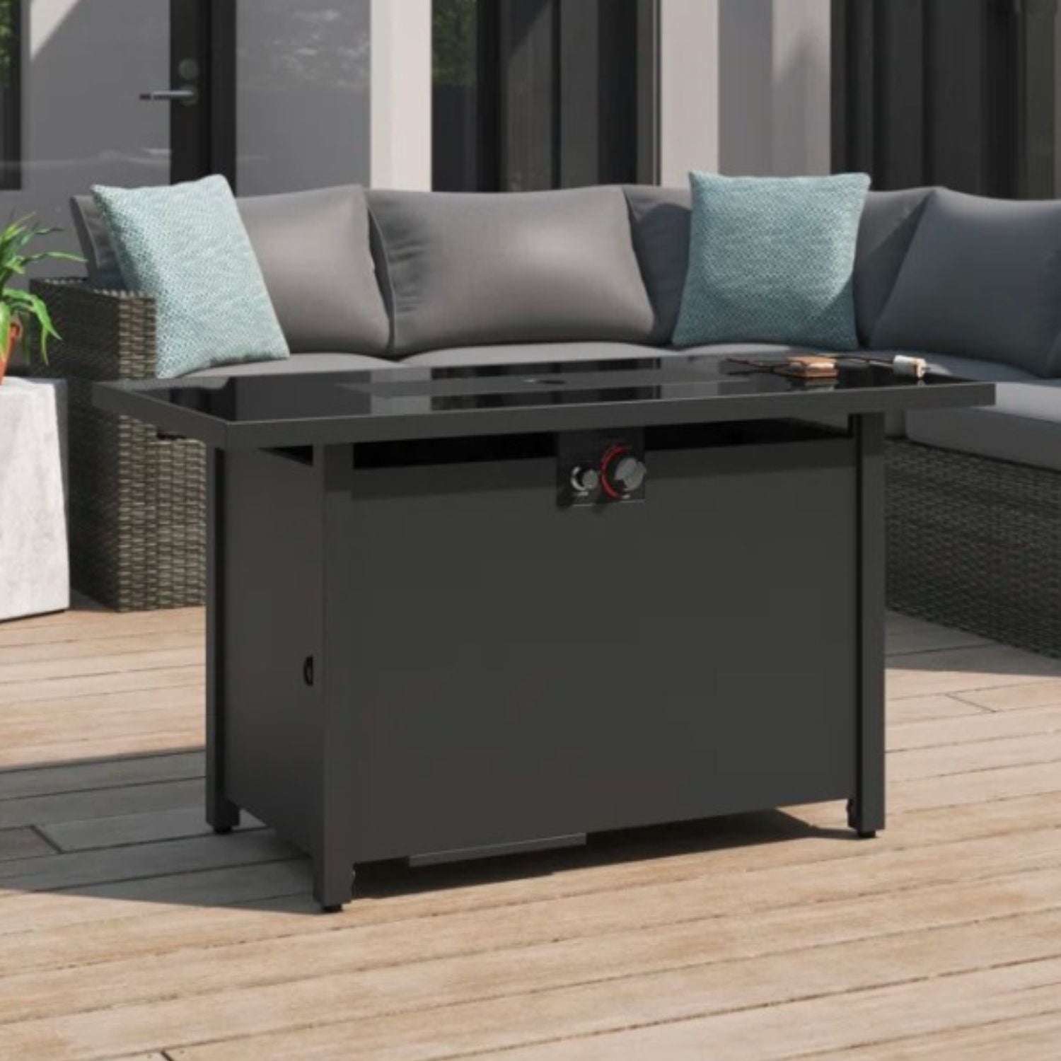 Outdoor Fire Table With Lid - Dark Gray