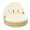 Outdoor Patio Round Rattan Daybed Sectional Beige Retractable Canopy