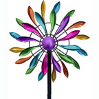Wind Spinners Outdoor Metal, 360Â° Kinetic Wind Spinner with Stake, Metal Garden Yard Patio Lawn Windmill Decor (12.6" Dia, 56.7" H, Rainbow Petal)