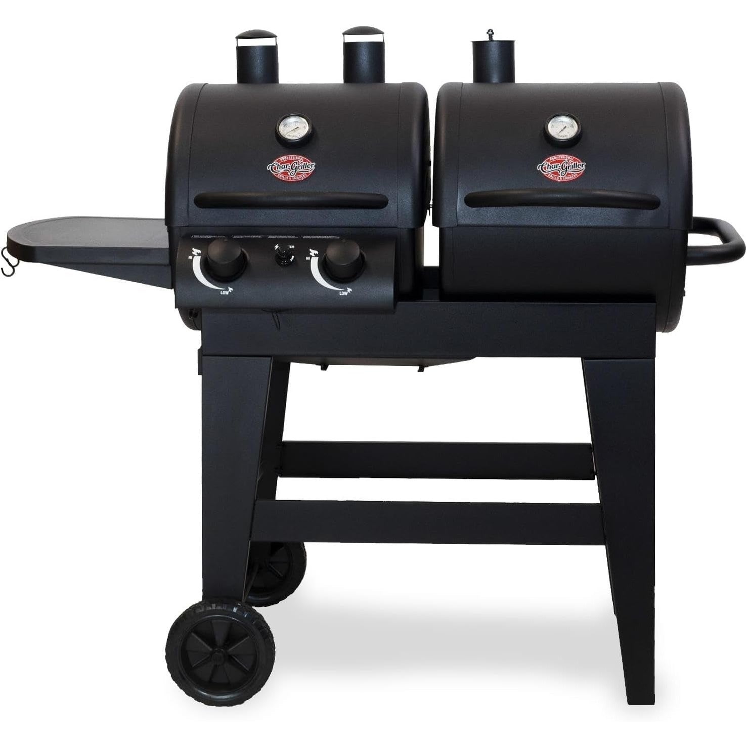 Char-Griller ® Dual-Function 2-Burner 24,000 BTU Propane Gas and Charcoal Combination Grill and Smoker with 870 Cooking Square Inches in Black, Model E5030