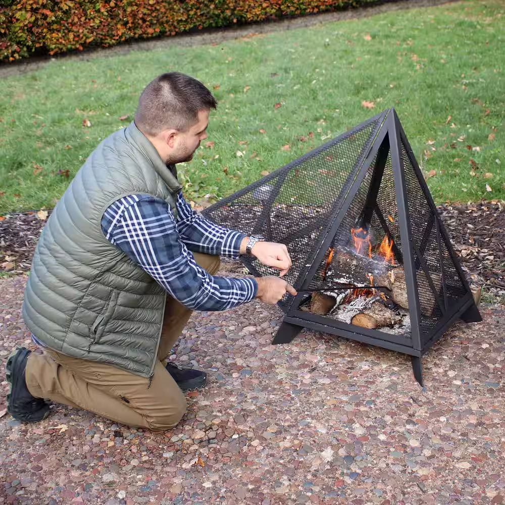 Sunnydaze Majestic Pyramid Steel Mesh Wood Burning Fire Bowl Pit