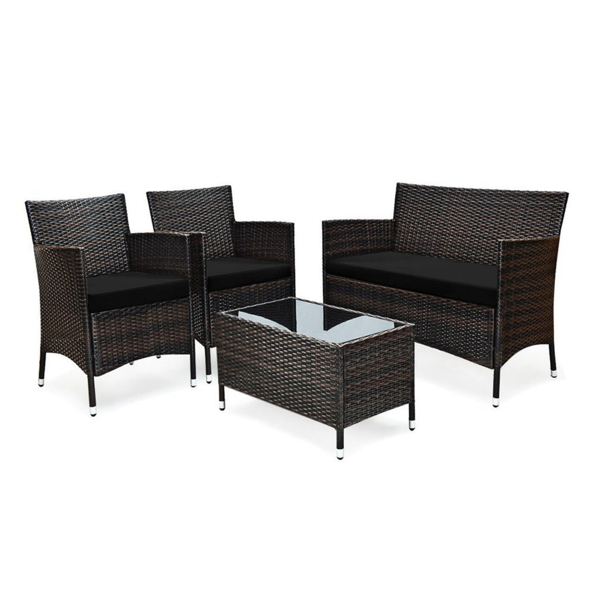 4-Piece Outdoor Rattan Patio Furniture Set With Cushions & Coffee Table
