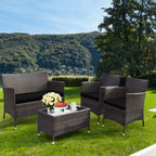4-Piece Outdoor Rattan Patio Furniture Set With Cushions & Coffee Table