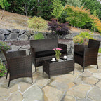 4-Piece Outdoor Rattan Patio Furniture Set With Cushions & Coffee Table