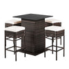 5-Piece Patio Rattan Bar Table Stool Set with Hidden Storage Shelf & Cushions