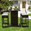 5-Piece Patio Rattan Bar Table Stool Set with Hidden Storage Shelf & Cushions