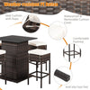 5-Piece Patio Rattan Bar Table Stool Set with Hidden Storage Shelf & Cushions