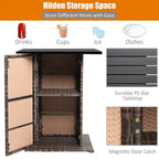 5-Piece Patio Rattan Bar Table Stool Set with Hidden Storage Shelf & Cushions