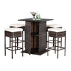 5-Piece Patio Rattan Bar Table Stool Set with Hidden Storage Shelf & Cushions