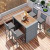 5-Piece Wicker Patio Bar Set With Cushions & Acacia Table