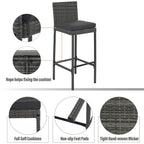 5-Piece Wicker Patio Bar Set With Cushions & Acacia Table
